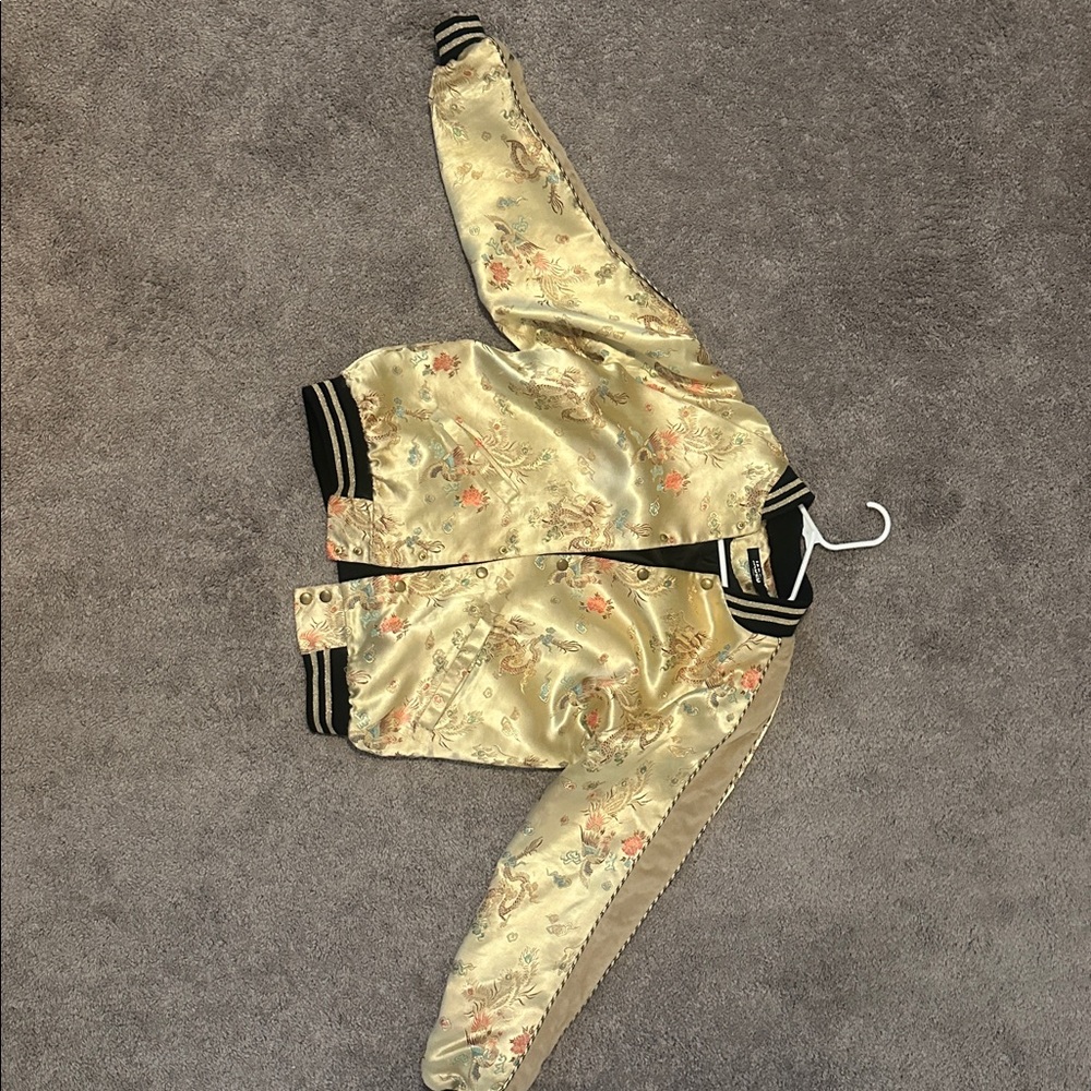 Jade Gold Satin Jacket with Embroidered Accents